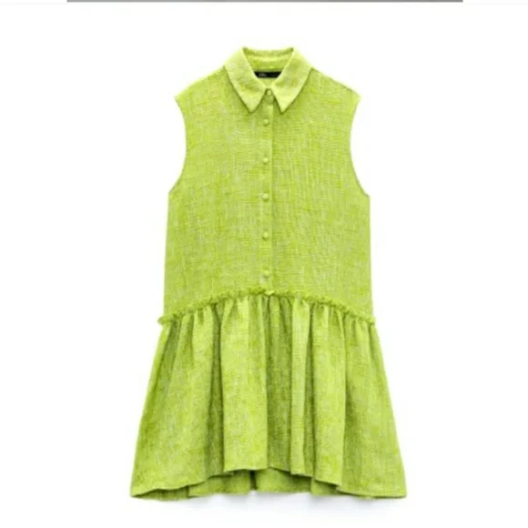 Zara | Dresses | Women Zara Textured Green Tweed Short Dress | Poshmark
